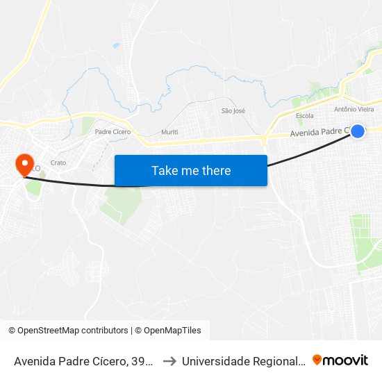 Avenida Padre Cícero, 3900 - Antonio Vieira to Universidade Regional Do Cariri - Urca map