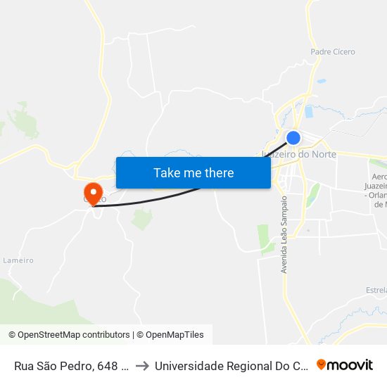 Rua São Pedro, 648 - Centro to Universidade Regional Do Cariri - Urca map