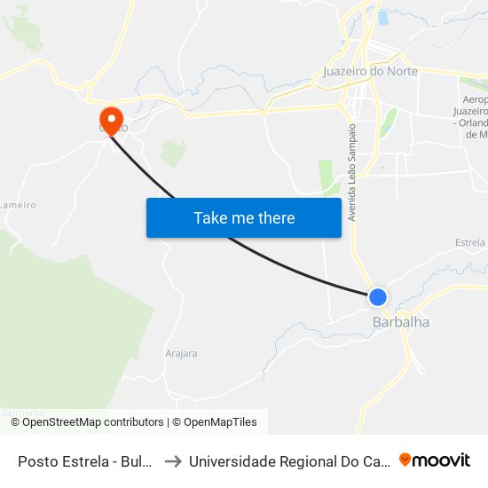 Posto Estrela - Bulandeira to Universidade Regional Do Cariri - Urca map
