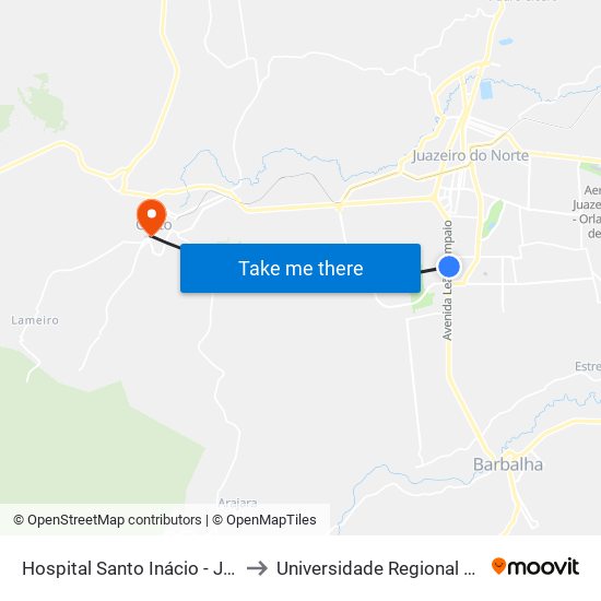 Hospital Santo Inácio - Jardim Gonzaga to Universidade Regional Do Cariri - Urca map