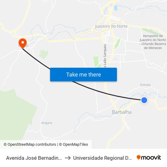 Avenida José Bernadino - Malvinas to Universidade Regional Do Cariri - Urca map