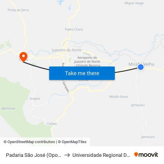 Padaria São José (Oposto) - Centro to Universidade Regional Do Cariri - Urca map