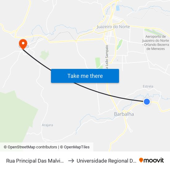 Rua Principal Das Malvinas - Malvinas to Universidade Regional Do Cariri - Urca map