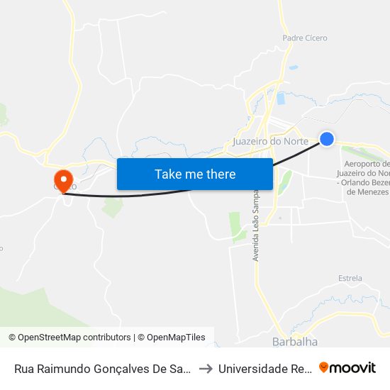 Rua Raimundo Gonçalves De Santana | Ponto De Parada 01 - Aeroporto to Universidade Regional Do Cariri - Urca map