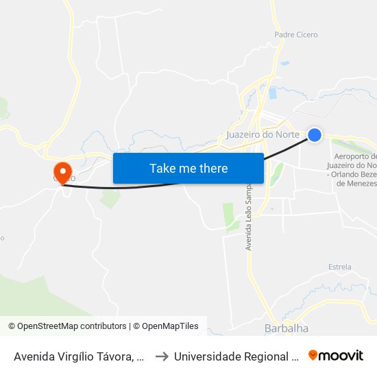Avenida Virgílio Távora, 1900 - Aerporto to Universidade Regional Do Cariri - Urca map
