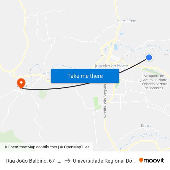 Rua João Balbino, 67 - Aeroporto to Universidade Regional Do Cariri - Urca map