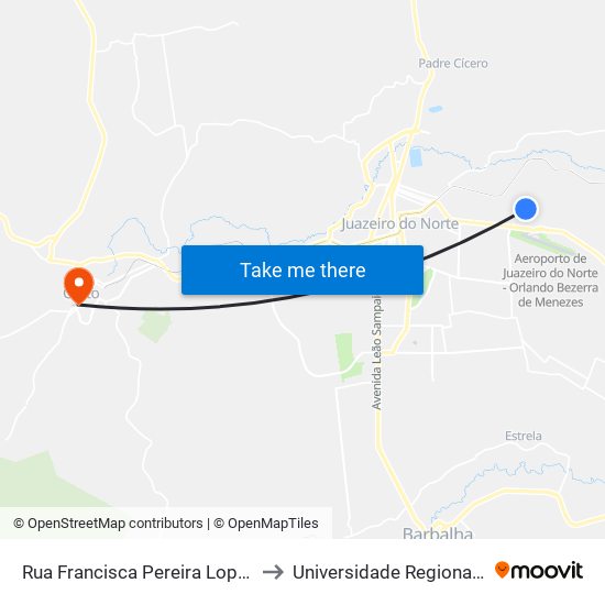 Rua Francisca Pereira Lopes, 181 - Aeroporto to Universidade Regional Do Cariri - Urca map