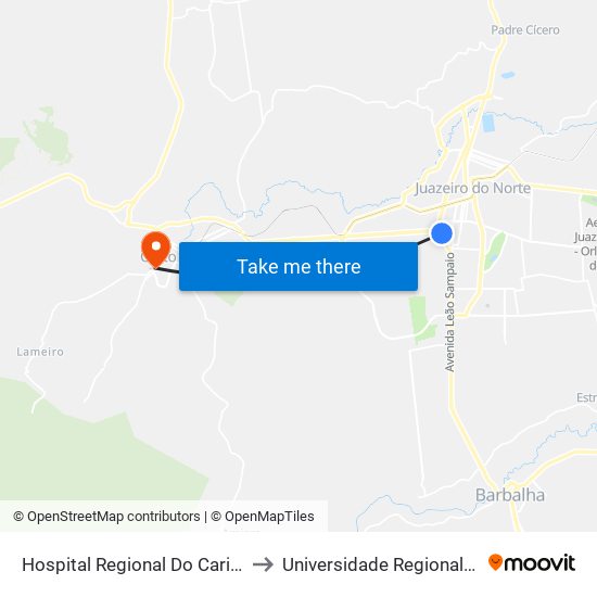 Hospital Regional Do Cariri - Antonio Vieira to Universidade Regional Do Cariri - Urca map