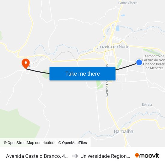 Avenida Castelo Branco, 4204 - Novo Juazeiro to Universidade Regional Do Cariri - Urca map