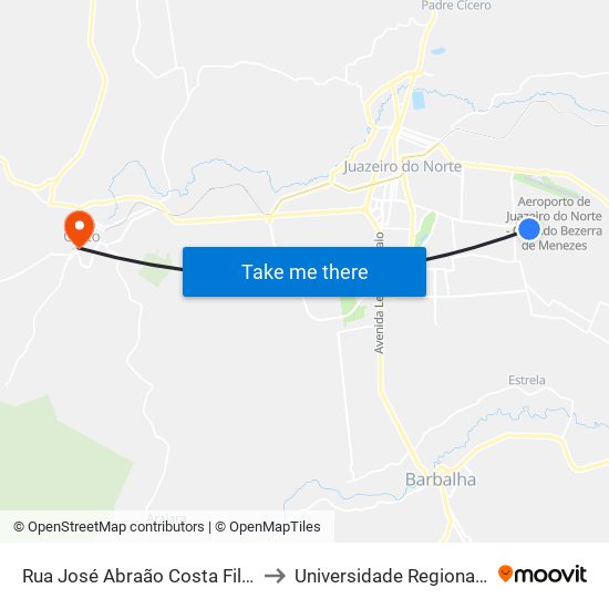 Rua José Abraão Costa Filho, 16 - Brejo Seco to Universidade Regional Do Cariri - Urca map