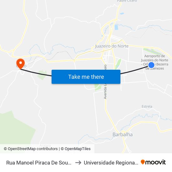 Rua Manoel Piraca De Souza, 958 - Brejo Seco to Universidade Regional Do Cariri - Urca map