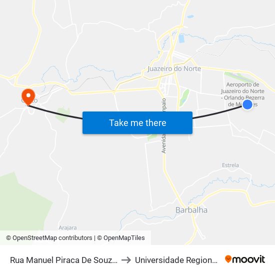 Rua Manuel Piraca De Souza, 1150 - Brejo Seco to Universidade Regional Do Cariri - Urca map