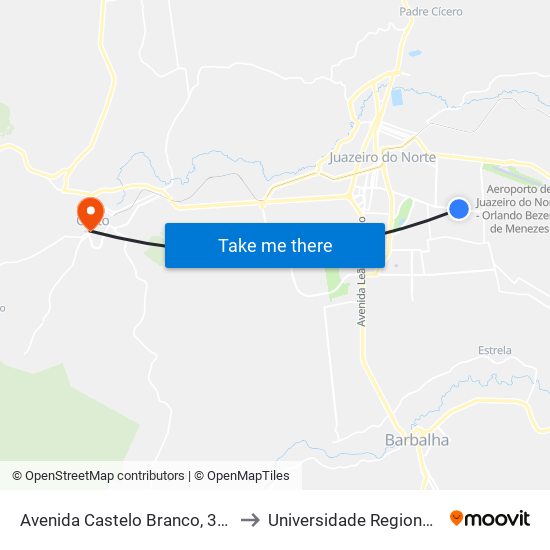 Avenida Castelo Branco, 3833 - Novo Juazeiro to Universidade Regional Do Cariri - Urca map