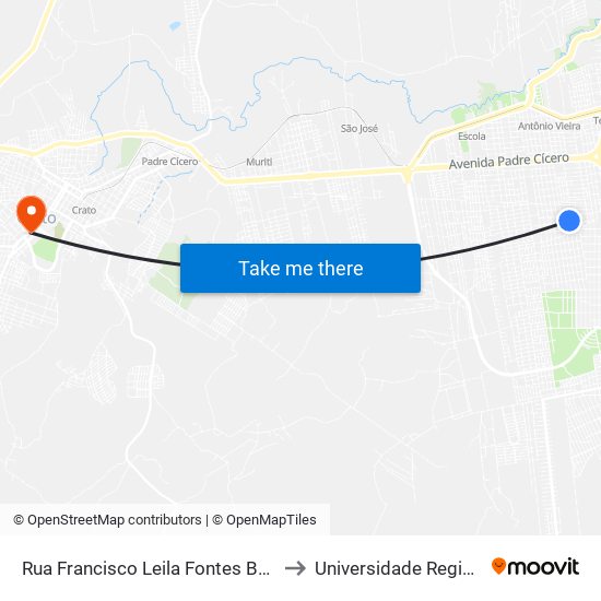 Rua Francisco Leila Fontes Boaventura, 212 - Frei Damião to Universidade Regional Do Cariri - Urca map