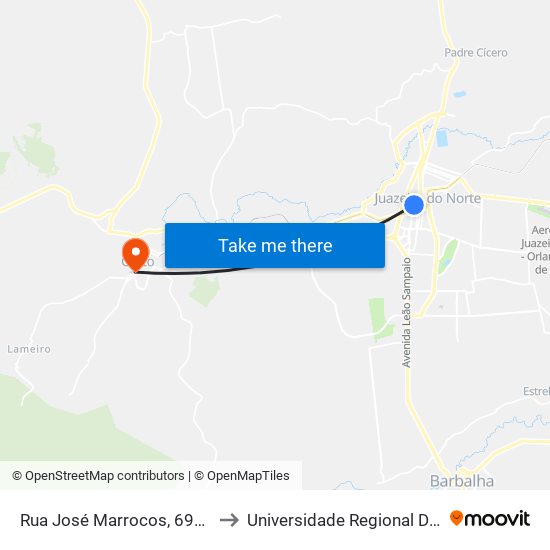 Rua José Marrocos, 694a - Salesiano to Universidade Regional Do Cariri - Urca map