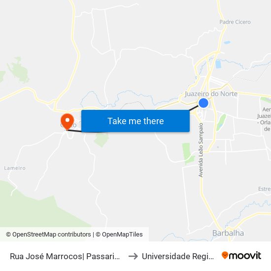 Rua José Marrocos| Passarim Auto Peças - Santa Tereza to Universidade Regional Do Cariri - Urca map