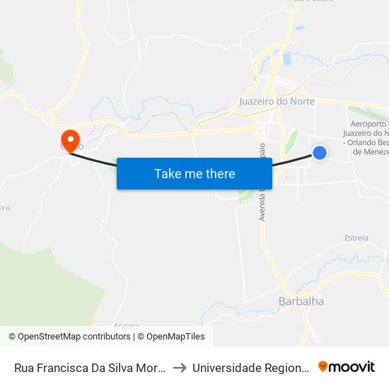 Rua Francisca Da Silva Moreira, 320 - Tiradentes to Universidade Regional Do Cariri - Urca map