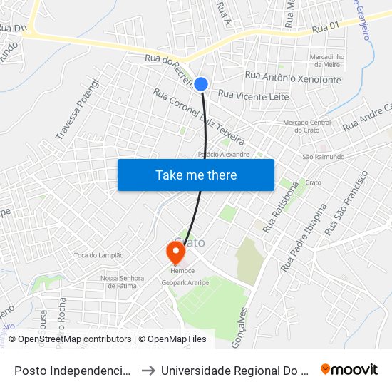 Posto Independencia - Centro to Universidade Regional Do Cariri - Urca map