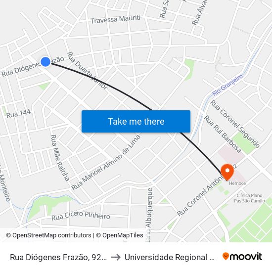 Rua Diógenes Frazão, 920 - Novo Crato to Universidade Regional Do Cariri - Urca map