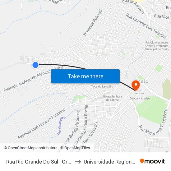 Rua Rio Grande Do Sul | Grendene - Novo Crato to Universidade Regional Do Cariri - Urca map
