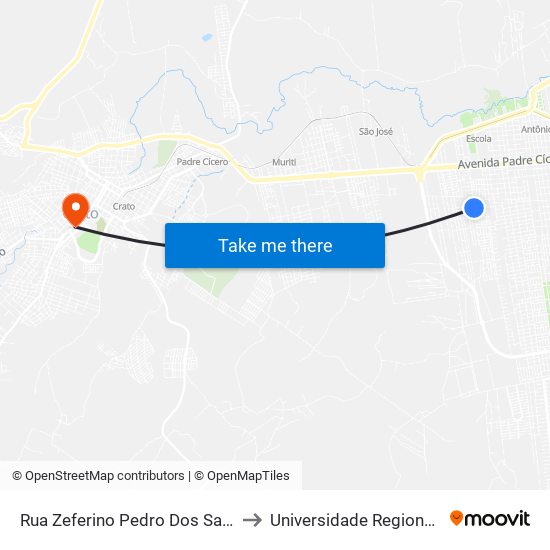 Rua Zeferino Pedro Dos Santos, 697 - São José to Universidade Regional Do Cariri - Urca map
