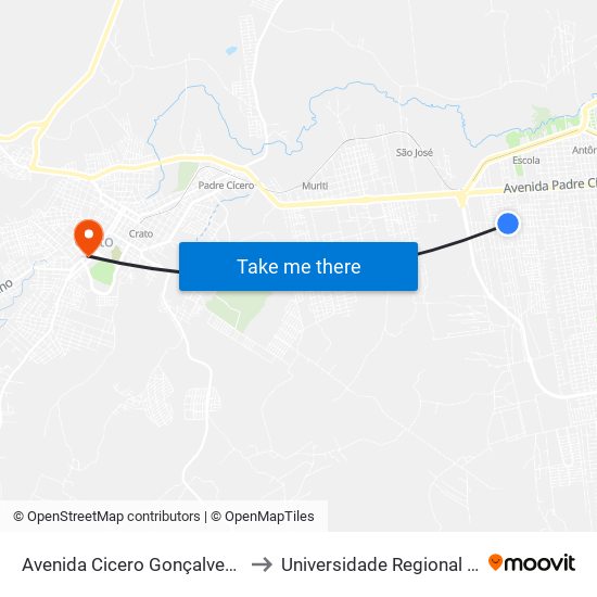 Avenida Cicero Gonçalves, 636 - São José to Universidade Regional Do Cariri - Urca map