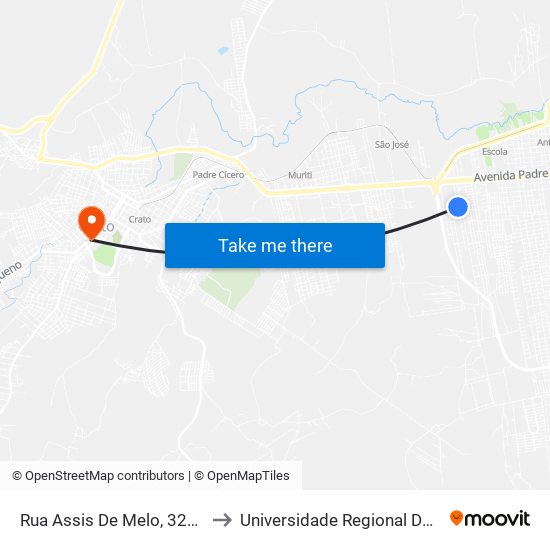 Rua Assis De Melo, 326 - São José to Universidade Regional Do Cariri - Urca map