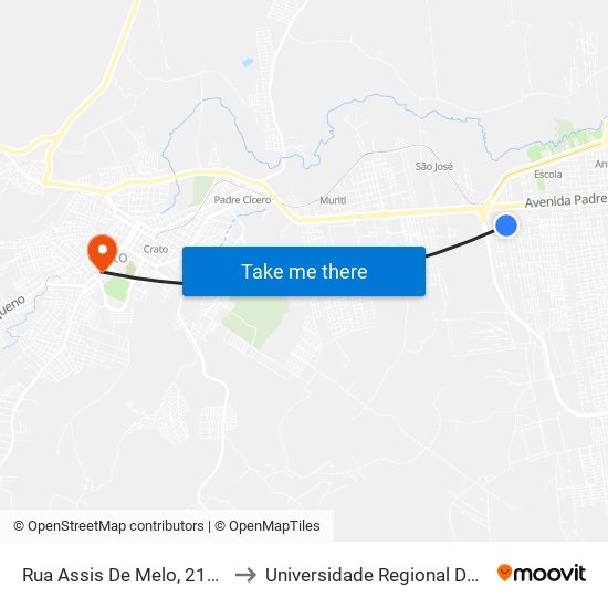 Rua Assis De Melo, 215 - São José to Universidade Regional Do Cariri - Urca map