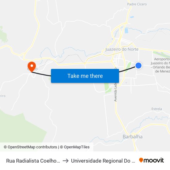 Rua Radialista Coelho Alves, 98 to Universidade Regional Do Cariri - Urca map