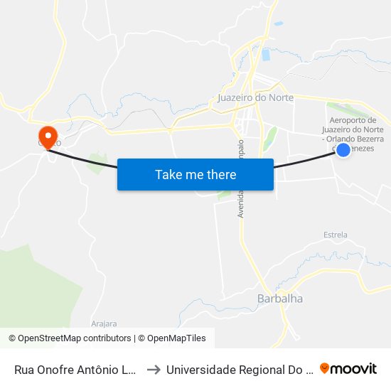 Rua Onofre Antônio Landim, 856 to Universidade Regional Do Cariri - Urca map