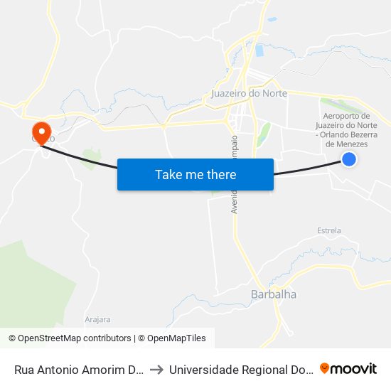 Rua Antonio Amorim Da Silva, 233 to Universidade Regional Do Cariri - Urca map