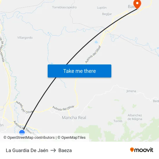 La Guardia De Jaén to Baeza map