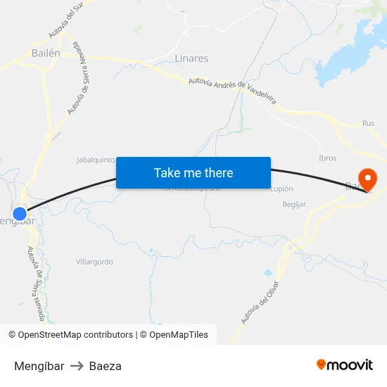 Mengíbar to Baeza map