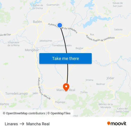 Linares to Mancha Real map