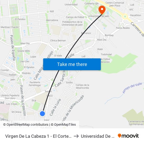 Virgen De La Cabeza 1 - El Corte Ingles to Universidad De Jaén map
