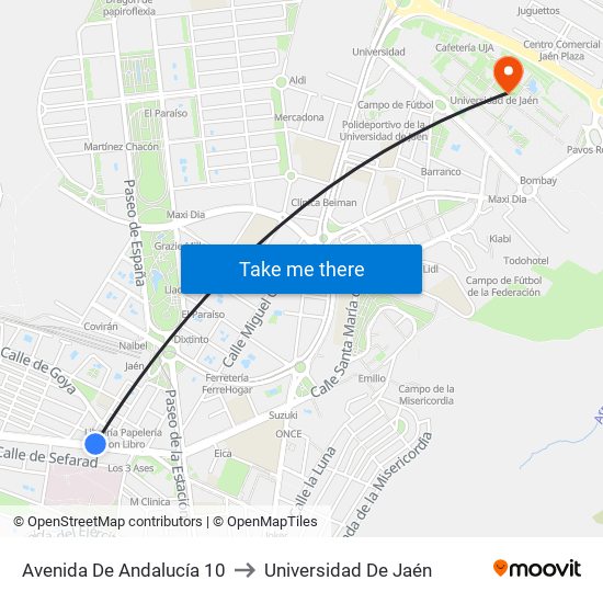 Avenida De Andalucía 10 to Universidad De Jaén map