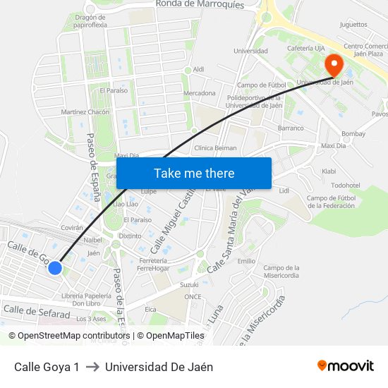 Calle Goya 1 to Universidad De Jaén map