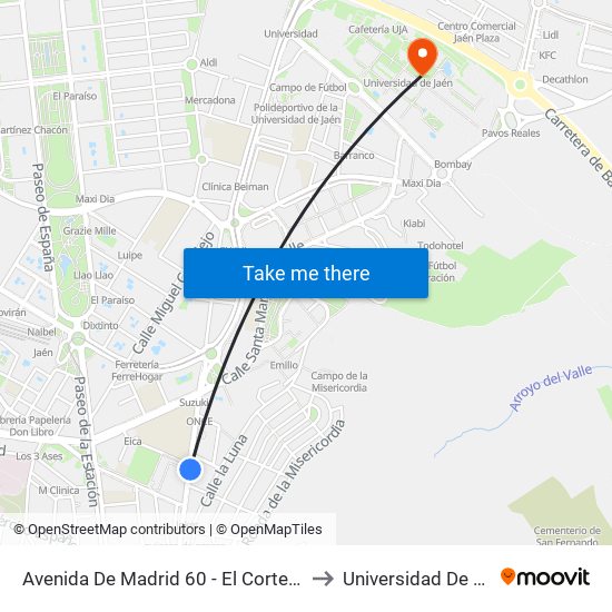 Avenida De Madrid 60 - El Corte Ingles to Universidad De Jaén map