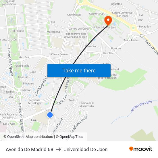 Avenida De Madrid 68 to Universidad De Jaén map