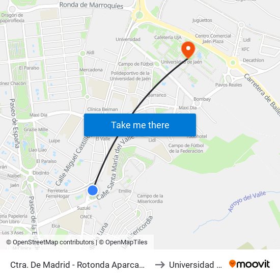 Ctra. De Madrid - Rotonda Aparcamiento Municipal to Universidad De Jaén map