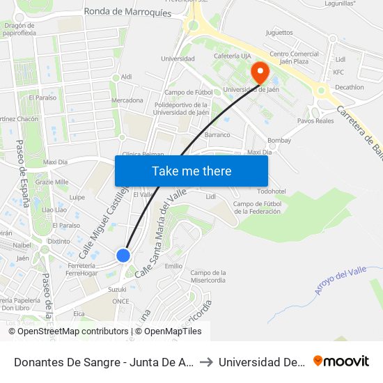 Donantes De Sangre - Junta De Andalucia to Universidad De Jaén map