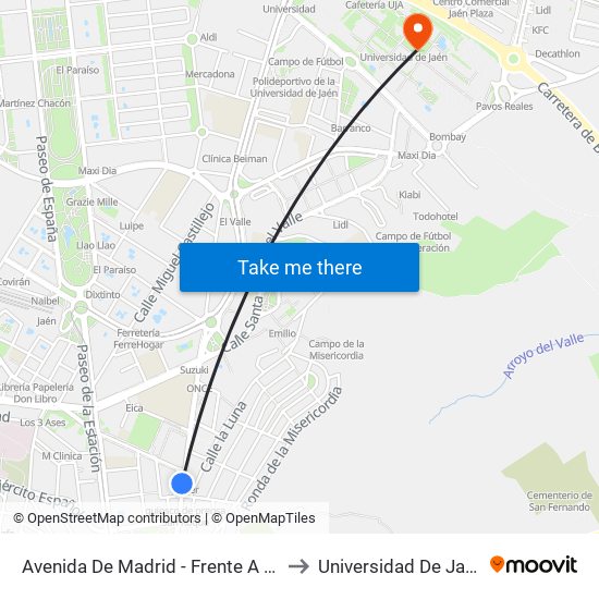 Avenida De Madrid - Frente A 27 to Universidad De Jaén map