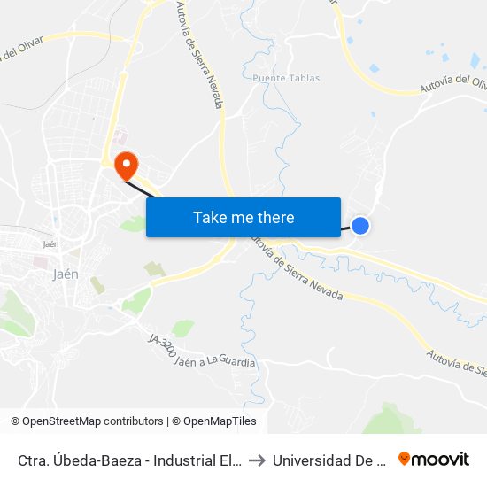 Ctra. Úbeda-Baeza - Industrial El Angel to Universidad De Jaén map