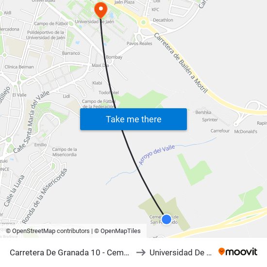 Carretera De Granada 10 - Cementerio to Universidad De Jaén map