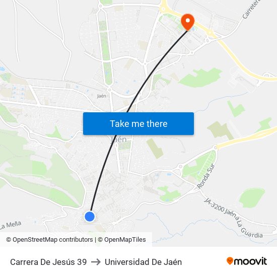 Carrera De Jesús 39 to Universidad De Jaén map