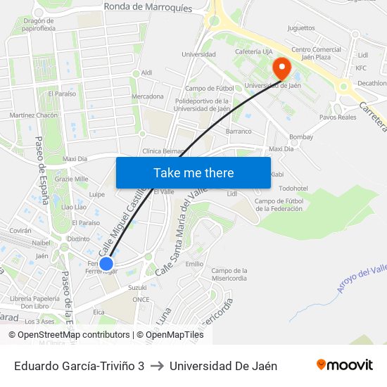 Eduardo García-Triviño 3 to Universidad De Jaén map