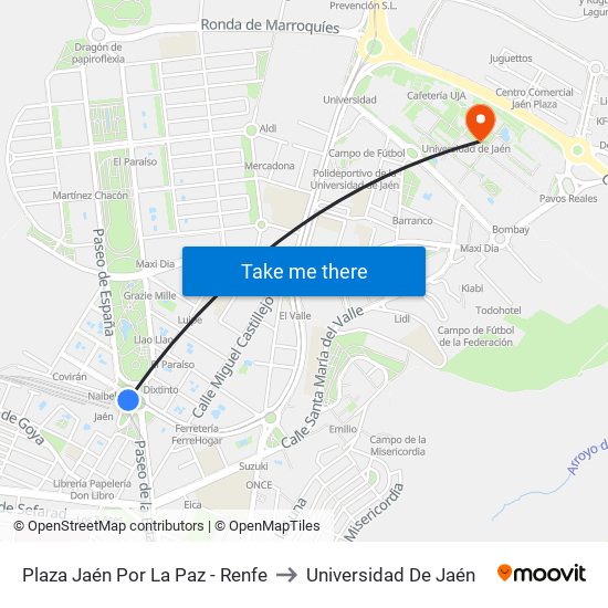 Plaza Jaén Por La Paz - Renfe to Universidad De Jaén map