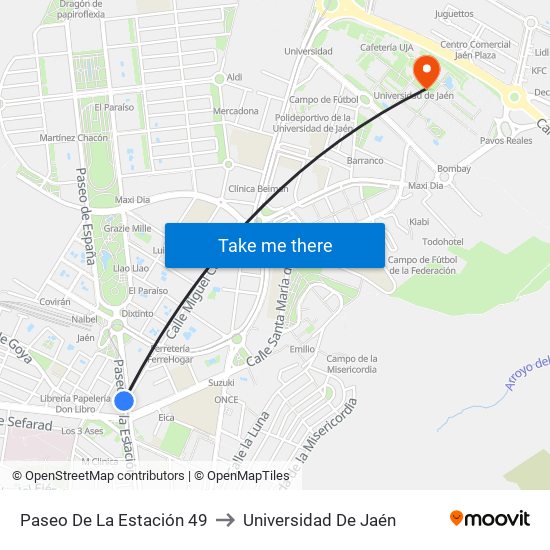 Paseo De La Estación 49 to Universidad De Jaén map