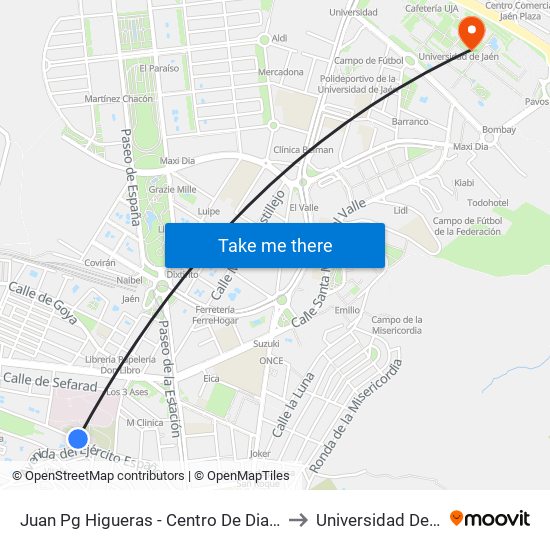 Juan Pg Higueras - Centro De Diagnóstico to Universidad De Jaén map