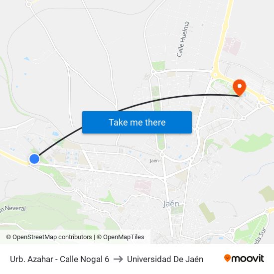 Urb. Azahar - Calle Nogal 6 to Universidad De Jaén map